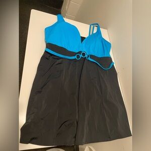 Always For Me Brand In Control Swimwear Swimdress Blue & Black Size 26W